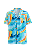 Camisa saíRa de Botão Manga Curta com Estampa Abstrata em Ondas