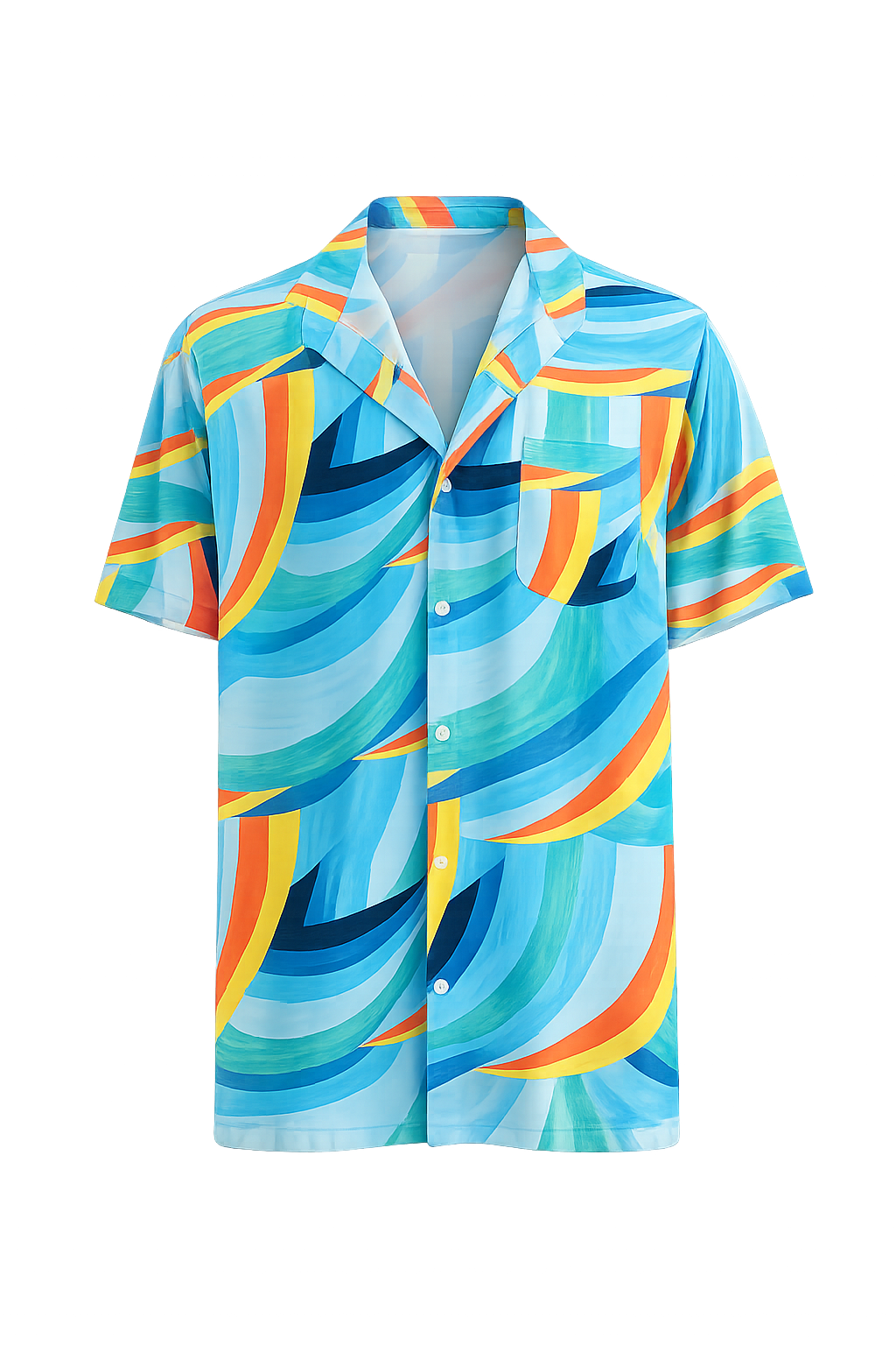 Camisa saíRa de Botão Manga Curta com Estampa Abstrata em Ondas