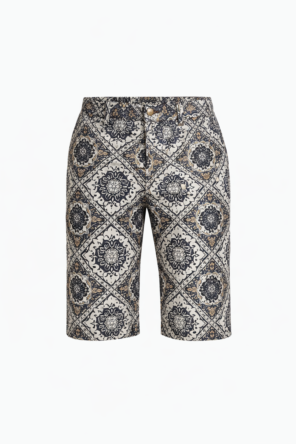 Conjunto Camisa Vinho de Gola Assimétrica Estampada + Bermuda Ornamental
