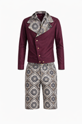 Conjunto Camisa Vinho de Gola Assimétrica Estampada + Bermuda Ornamental