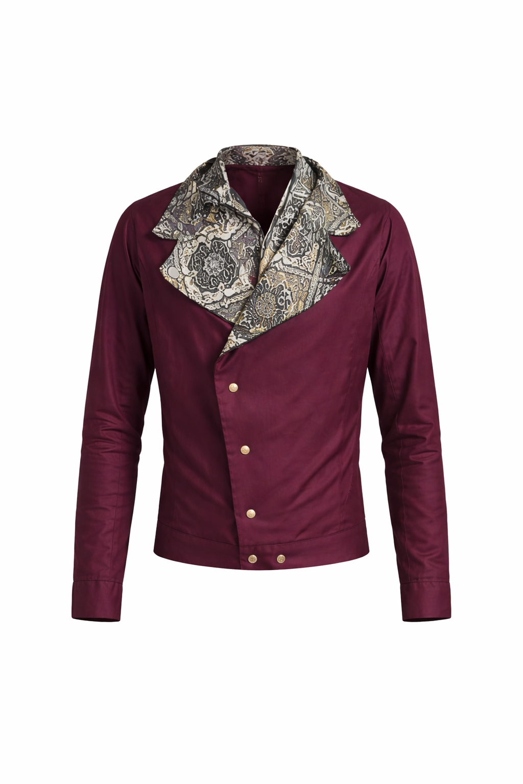Conjunto Camisa Vinho de Gola Assimétrica Estampada + Bermuda Ornamental