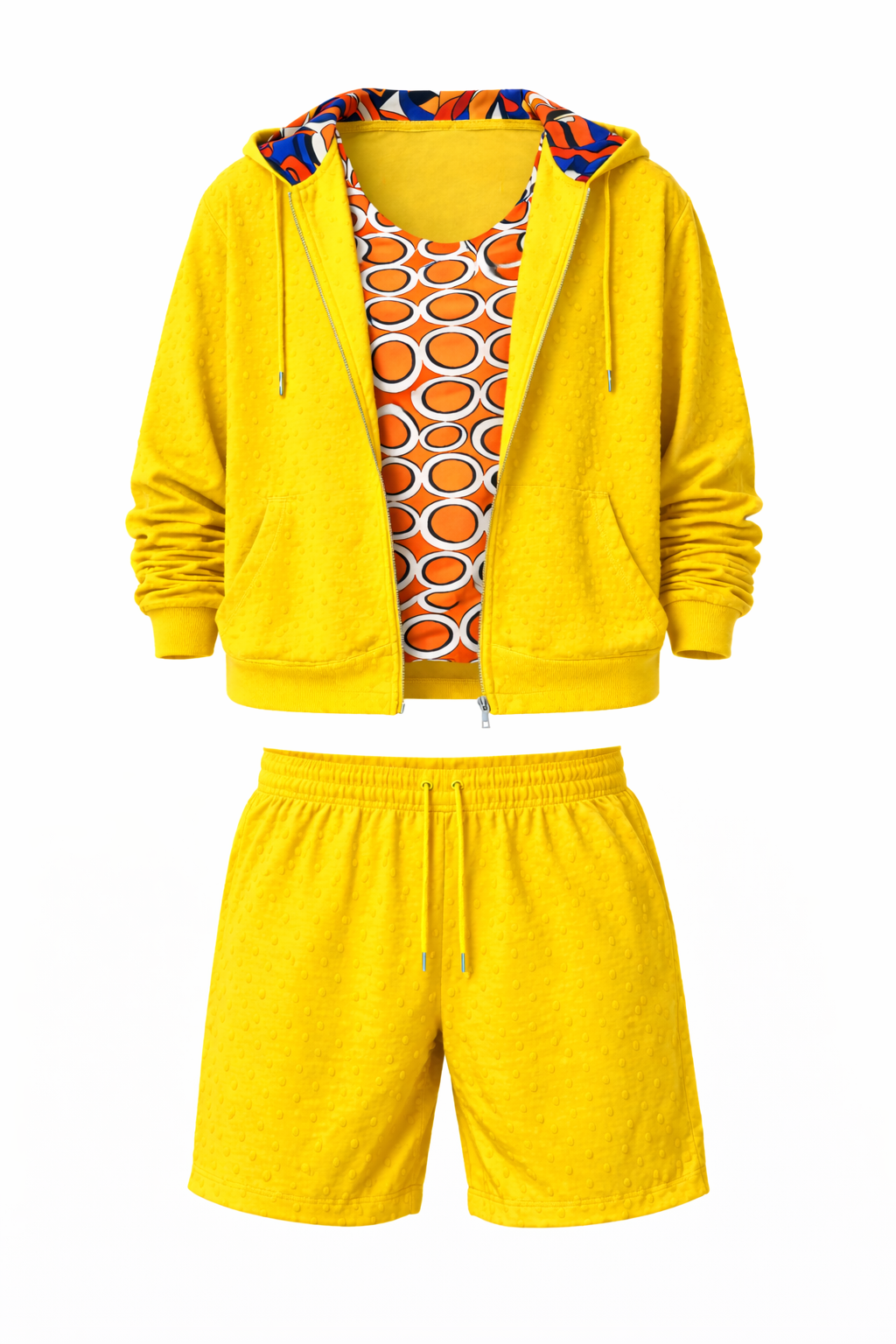 Conjunto Corta-Vento com Capuz + Bermuda Reta + Regata Mullet Estampada