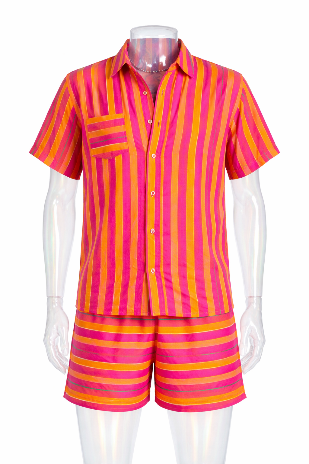 Conjunto saíRa Listras em Rosa e Laranja (Camisa + Short)