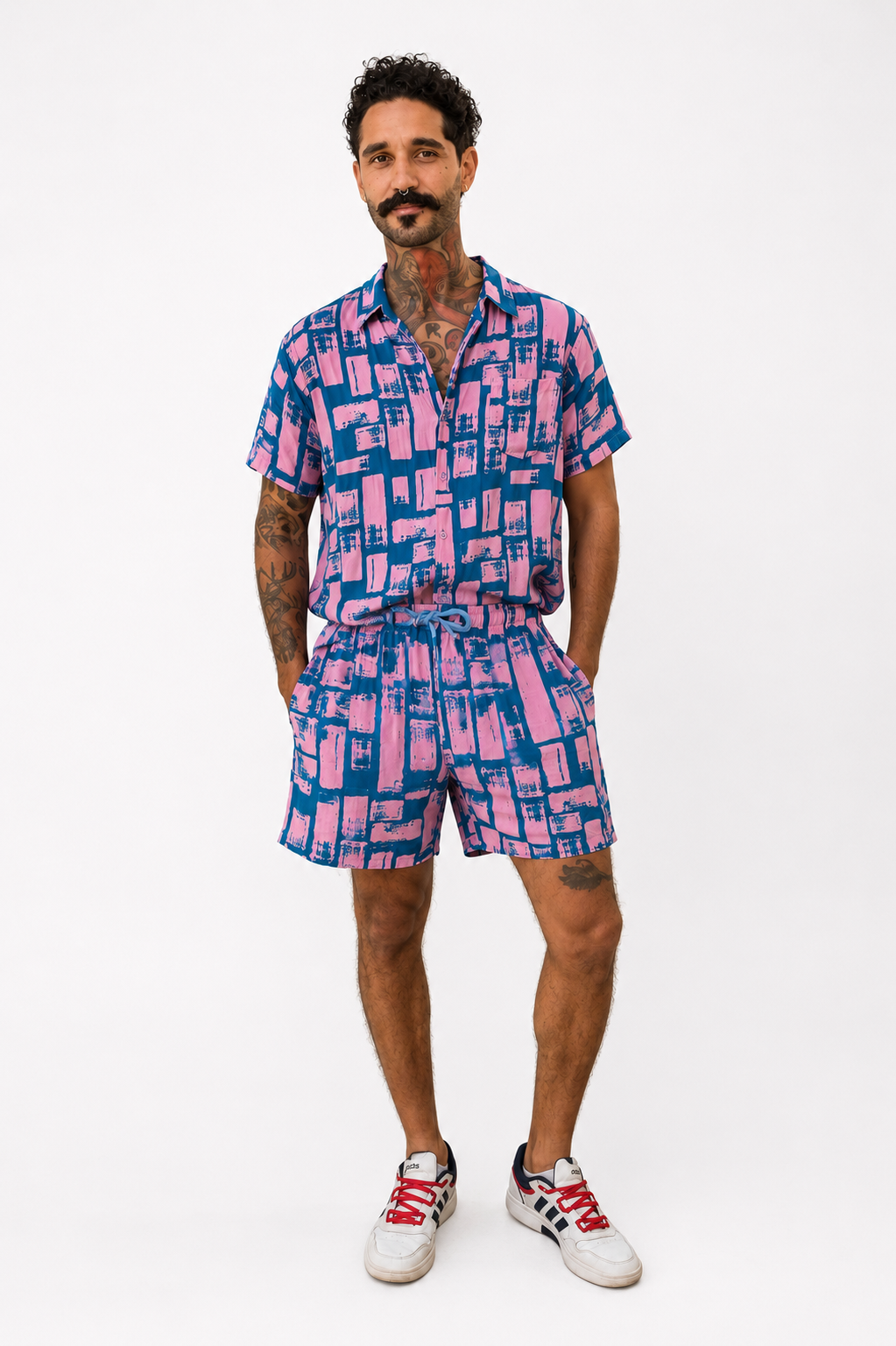 Conjunto saíRa muRo: Camisa + Bermuda em Viscose Azul