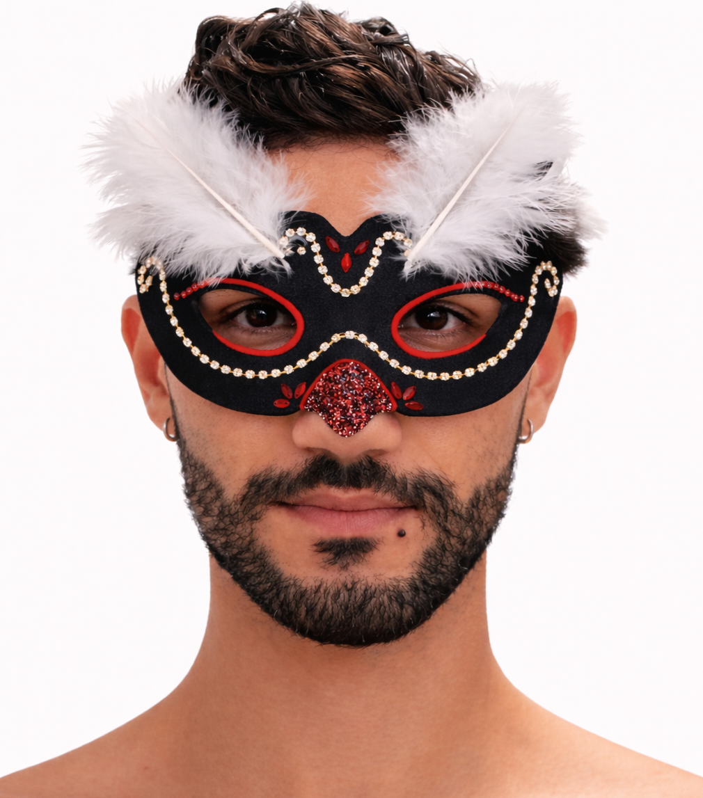 Máscara Preta de Carnaval (Plumas Veganas & Brilho)